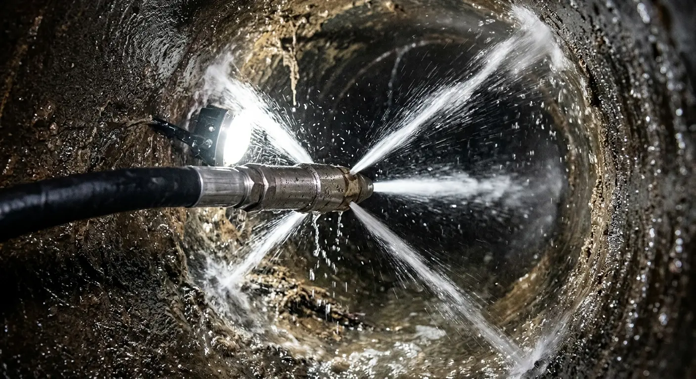 High-pressure hydro jetting nozzle cleaning sewer pipe for Trenchless Sewer Repair in Nevada